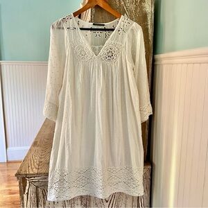 Velvet White Boho Tunic Dress Size S